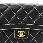 Calfskin Quilted Wild Stitch Large Top Handle Flap Black