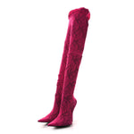 Lace Jersey Pantaleggings Pointed Toe Knife Thigh High Boots 39 Black Pink