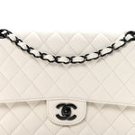Crumpled Calfskin Quilted Medium Double Flap White