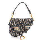 Oblique Embroidered Saddle Bag Blue