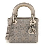 Satin Crystal Cannage Mini Lady Dior Gray