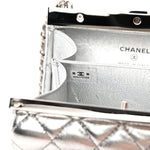 Metallic Calfskin Quilted Box Crossbody Silver