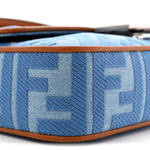 Denim Vitello King FF Embroidered Baguette Denim Chiaro Brandy