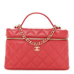 Caviar Quilted Top Handle Slim Vanity With Chain Red