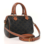 Triomphe Canvas Calfskin Small Boston Bag Tan