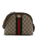 GG Supreme Monogram Textured Dollar Calfskin Web Small Ophidia Dome Shoulder Bag Beige Ebony New Acero