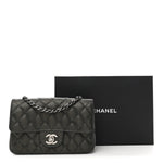 Metallic Caviar Quilted Mini Rectangular Flap Dark Grey