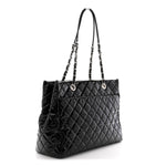 Patent Quilted Large Coco Shine Shopping Tote Black
