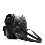 Shiny Caviar Quilted Medium Duma Pockets Drawstring Backpack Black