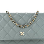 Caviar Quilted Wallet on Chain WOC Light Blue