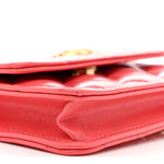 Shiny Lambskin Quilted Card Holder On Chain Pink