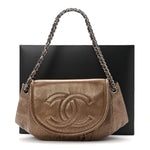 Metallic Caviar Half Moon Large Flap Bronze