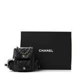 Shiny Caviar Quilted Small Duma Pockets Drawstring Backpack Black