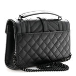 Grain De Poudre Textured Mixed Matelasse Triquilt Small Monogram Monochrome Satchel Black