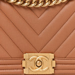 Caviar Chevron Quilted Medium Boy Flap Brown