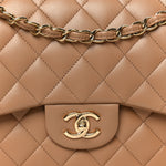 Lambskin Quilted Jumbo Double Flap Dark Beige