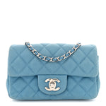 Iridescent Caviar Quilted Extra Mini Flap Light Blue