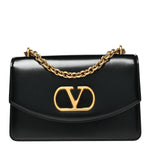 Shiny Calfskin Vain Shoulder Bag Black