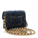 Denim Quilted Double You Card Holder On Chain Blue