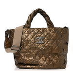 Metallic Aged Calfskin Quilted Origami Tote Bronze