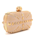 Calfskin Studded Britannia Skull Box Clutch Beige