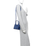 Metallic Vegan Leather Small Shopping Bag Cobalt