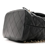 Lambskin Quilted Double Pocket Drawstring Backpack Black
