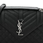 Grain De Poudre Textured Mixed Matelasse Triquilt Medium Monogram Satchel Black