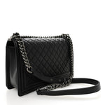 Grained Calfskin Quilted New Medium Boy Flap Black