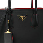 Saffiano Cuir Small Double Bag Black Fuoco