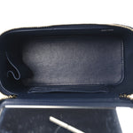 Lambskin Quilted Metal Small Top Handle Vanity Case With Chain Blue