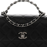 Shiny Crumpled Calfskin Crystal Quilted Precious Handle Clutch With Chain Black