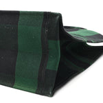 Canvas Embroidered Large Checkered Book Tote Black Green