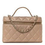 Caviar Quilted Top Handle Slim Vanity With Chain Dark Beige