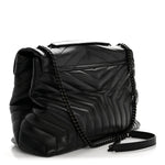 Calfskin Y Quilted Monogram Large Loulou Chain Satchel Black