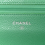 Caviar Chevron Quilted Wallet On Chain WOC Green