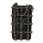 Lambskin Tech Me Out Clutch With Chain Black