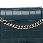 Shiny Calfskin Crocodile Embossed Hourglass Chain Bag Dark Petrol Blue