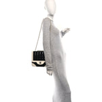 Lambskin Patent Chocolate Bar Flap Black White