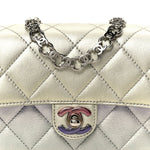 Gradient Metallic Calfskin Quilted Clutch Silver Blue Yellow Purple