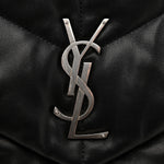 Lambskin Quilted Medium Loulou Puffer Monogram Chain Satchel Black