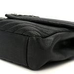 Sheepskin Matelasse Chevron Monogram Monochrome Medium College Bag Black
