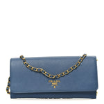 Saffiano Metal Oro Chain Wallet Cobalto