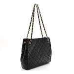 Shiny Calfskin Quilted Fancy Jewel Tote Bag Black