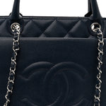 Soft Caviar CC Medium Top Handle Tote Navy Blue