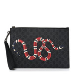 GG Supreme Monogram Kingsnake Zip Wristlet Pouch Black Grey