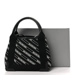 Cotton Canvas Calfskin Logo Print Navy Cabas XS Black White
