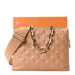Lambskin Embossed Monogram Coussin PM Camel