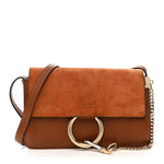 Suede Calfskin Small Faye Shoulder Bag Tobacco