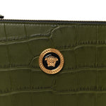 Calfskin Crocodile Embossed La Medusa Pouch Dark Olive